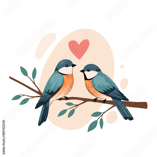 Pair of Birds Perched on a Flowering Branch