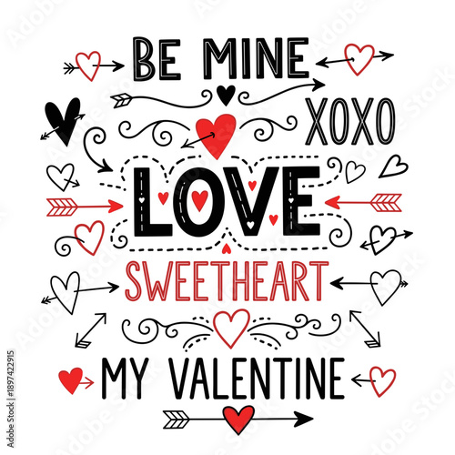 Hand Drawn Valentine Doodles with Love Text