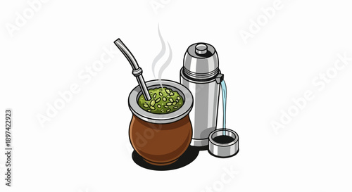 Hot yerba mate beverage with a metal thermos and cup