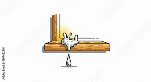 Cartoon illustration of gooey substance dripping from wooden window frame