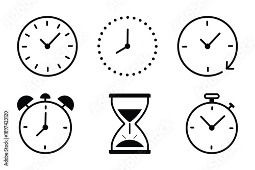 Minimalist Time Clock Vector Icon Set 