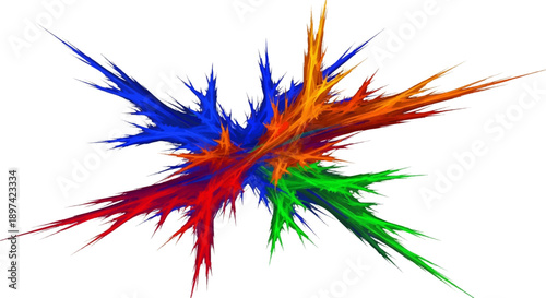 Vibrant fractal explosion of red, blue, green, and orange sharp, thin lines