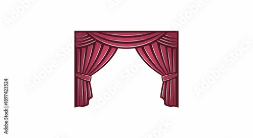 A richly textured, stylized illustration of parted deep red curtains with delicate white highlights, drawn on a white background