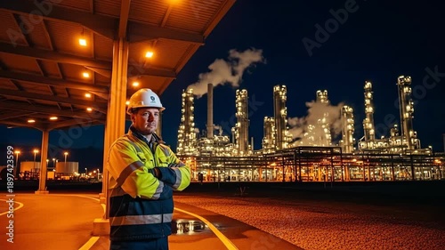 Observing a Worker at an Industrial Facility at Night