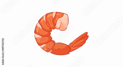 A bright, cartoon-style illustration of a single, curled shrimp tail