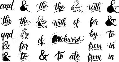 Handwritten script typography collection featuring words and ampersands