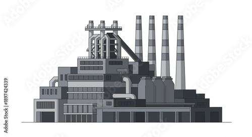 Large industrial factory complex with multiple chimneys and buildings, illustrating heavy industry and manufacturing