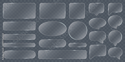 Transparent glass frames, glass border with different geometric shapes, glass plate mockup