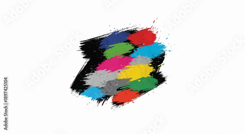 Vibrant, textured paint strokes in a chaotic, colorful splash pattern