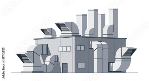 Industrial Ventilation System Illustration - Factory Airflow and Ductwork Design