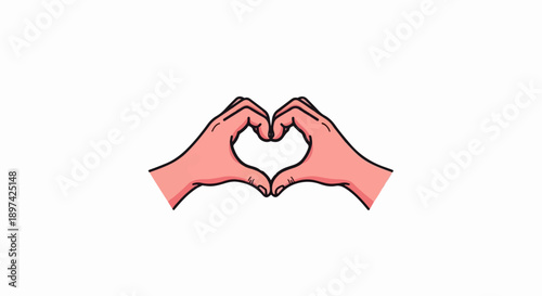 Two pink hands forming a heart shape with black outlines and shadow effects