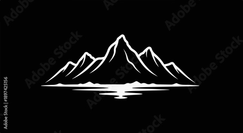 Stylized white mountain peaks and their reflection on a black background