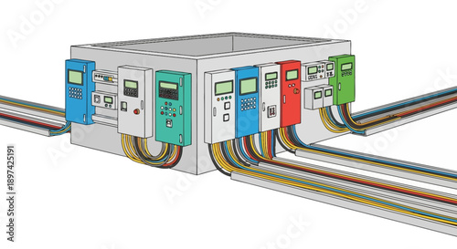 Electrical junction box with multiple cable conduits and control panels