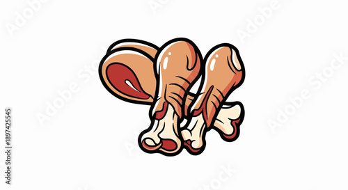 A stylized illustration depicts several cooked turkey drumsticks with exposed bones, arranged on a white background