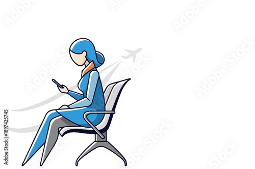 Person seated, using mobile phone, with airplane trail in background