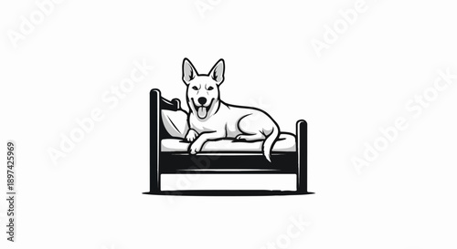 A dog rests comfortably on a bed with a pillow