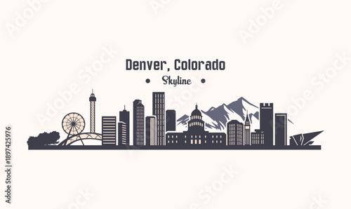 Denver Colorado Skyline Silhouette Vector. 