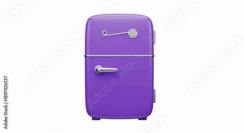 Retro-style purple mini refrigerator with chrome handles and accents