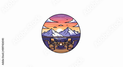 Cozy mountain deck with fire pit and sunset view