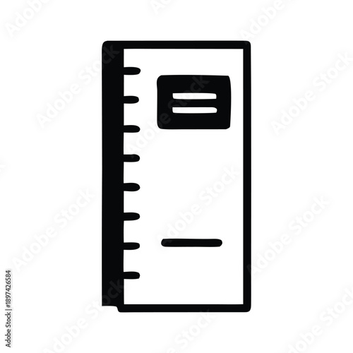 Minimalist black and white icon of a notebook, an essential graphic element perfect for depicting organization, education, office tasks, and personal journaling in various digital and print designs
