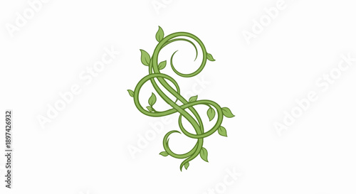 Elegant green vine with swirling stems and small leaves