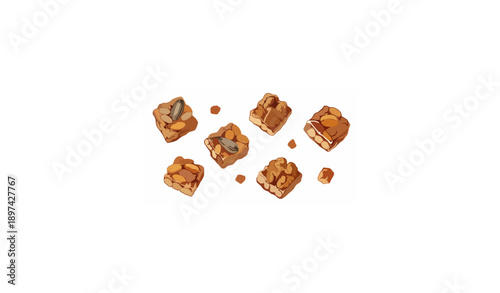 Falling Kozinaki pieces isolated on white background realistic vector illustration