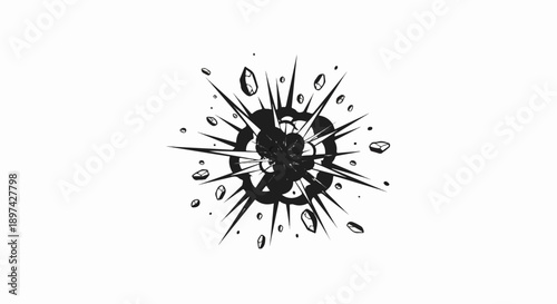Dynamic monochrome illustration of an explosion with debris flying outward