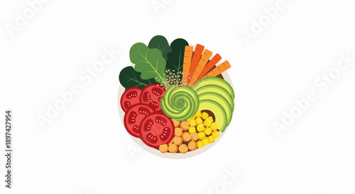 A vibrant bowl filled with fresh, colorful ingredients, artistically arranged