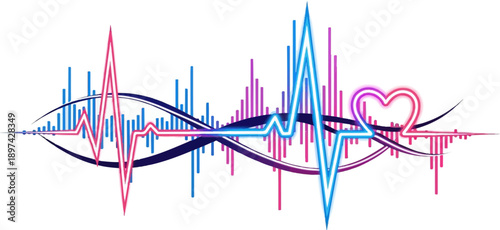 Vibrant heart pulse graphic with abstract sound waves and colorful bars