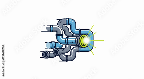 Intricate pipe system with glowing central hub