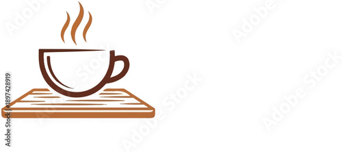 A steaming cup of coffee or tea sits on a wooden coaster