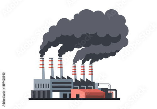Industrial factory emitting heavy black smoke from chimneys, representing pollution and environmental impact