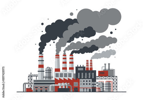 Industrial factory with smoking chimneys, representing pollution and manufacturing processes