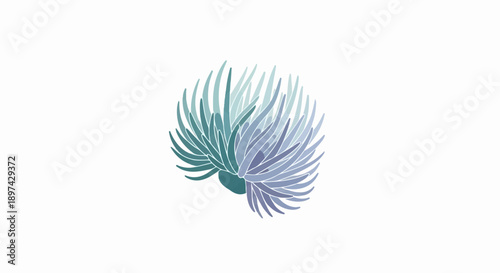 Delicate spiky petals in cool green and blue hues form a clustered, abstract floral design