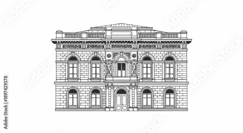 Ornate historical building with classical architectural details and arched windows