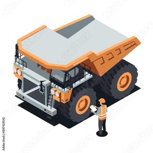 Mining Dump Truck with Operator in Safety Vest.