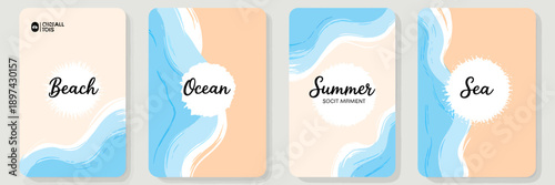 Beach ocean summer sea wave abstract background design elements set