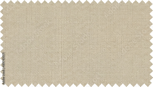 A beige fabric swatch with a zigzag edge, showing a woven texture of small, interwoven threads