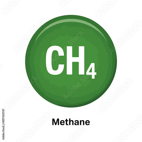 Green methane chemical compound icon with CH4 formula in white text