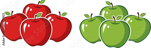 A cluster of red apples and a cluster of green apples, artistically depicted