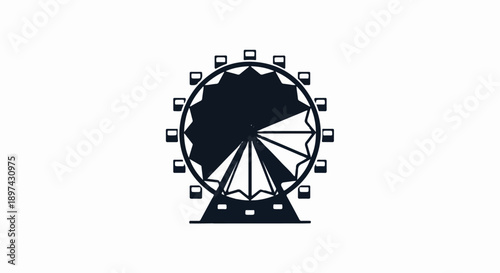 Silhouette of a Ferris wheel with enclosed cabins, set against a white background