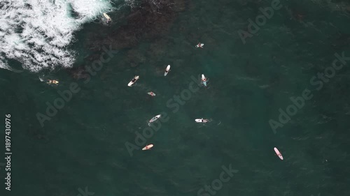 Drone Shot of Surfers Riding Waves at Sunset, Sri Lanka