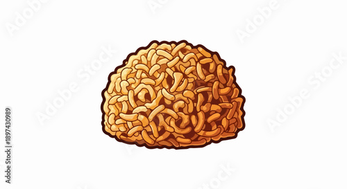A cartoon-style illustration of a mound of crunchy, golden-brown, curved snack puffs