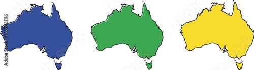 Three colorful, hand-drawn outlines of Australia