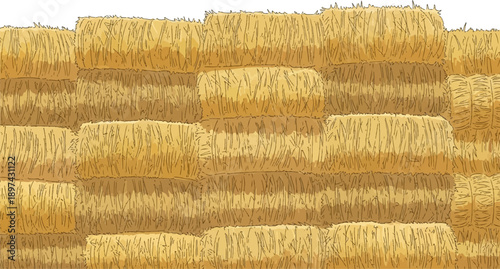 Stacks of textured hay bales, rendered in a simple, illustrative style