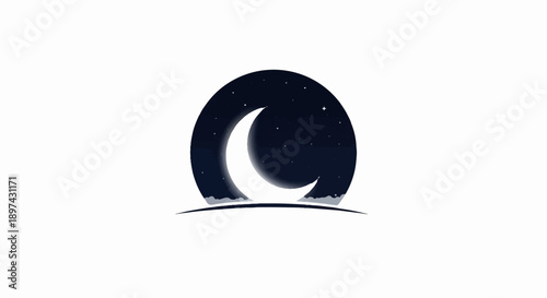 Crescent moon silhouetted against a starry night sky, with wispy clouds below