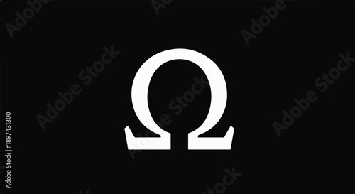 Simple white omega symbol on solid black background, representing a letter or concept