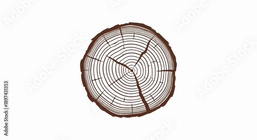 A stylized drawing of a tree stump with visible growth rings and cracks