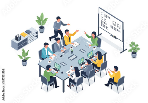 Team Collaboration and Business Meeting in a Modern Office with Digital Whiteboard