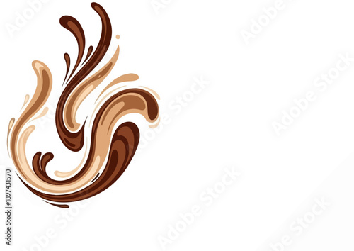 Abstract swirls of rich brown liquids ascend, forming a dynamic, flowing composition against white